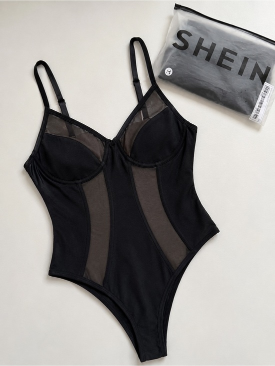 SHEIN Tops - BNWT Black Mesh Underwire Teddy Bodysuit | Sheer Lingerie | Size Large